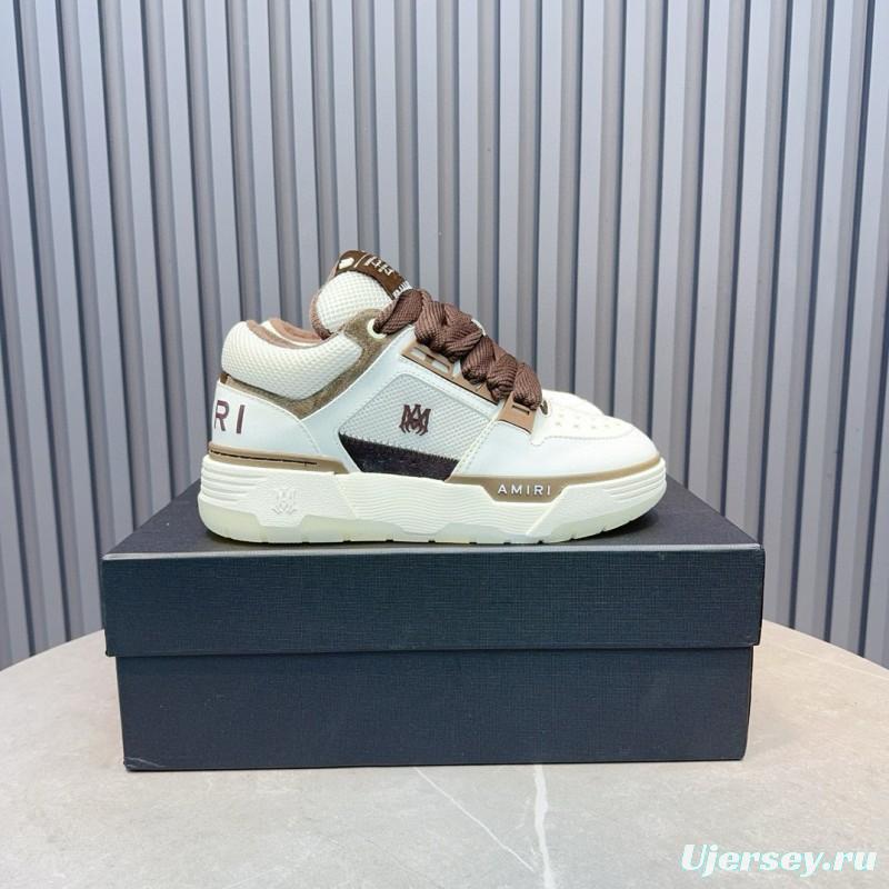 2024 Unisex Amiri Ivory Brown Leather Sneakers MJ00360