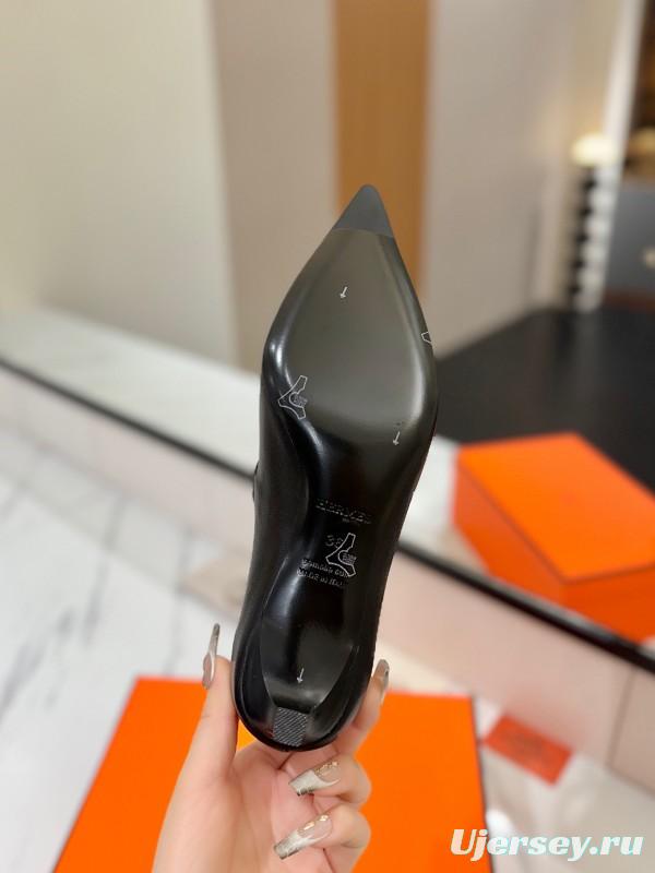 2025 Women Hermès Black Calfskin Leather Mary Jane 4cm Heel KFY00330