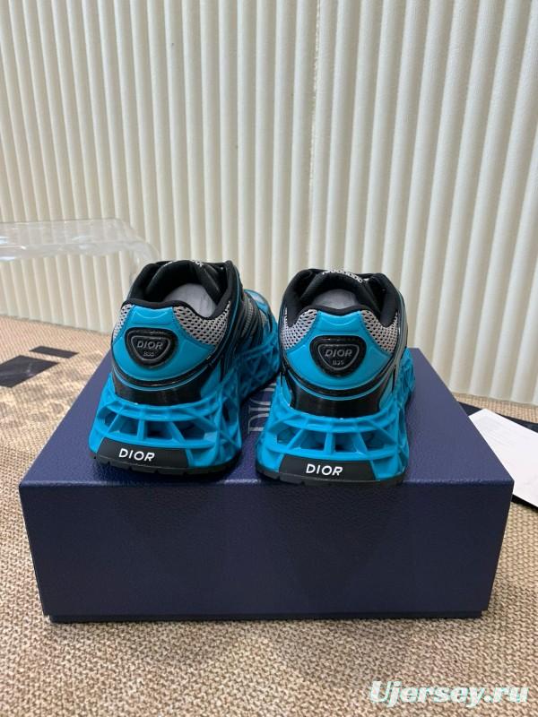 2024 Unisex Dior Blue Black Leather Mesh Sneakers