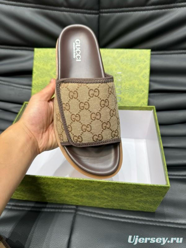 2024 Slippers Gucci Brown Canvas Leather Slippers MJ00200