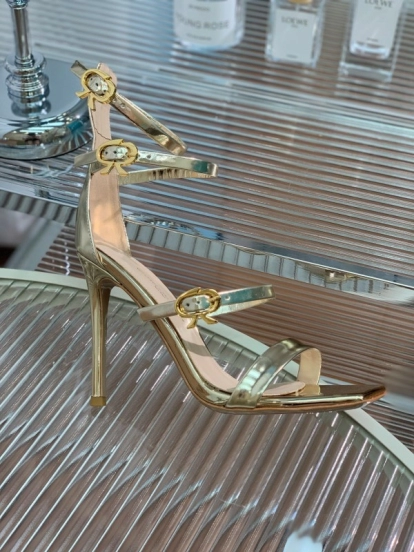 2025 Women Gianvito Rossi Gold Leather High Heel Sandals