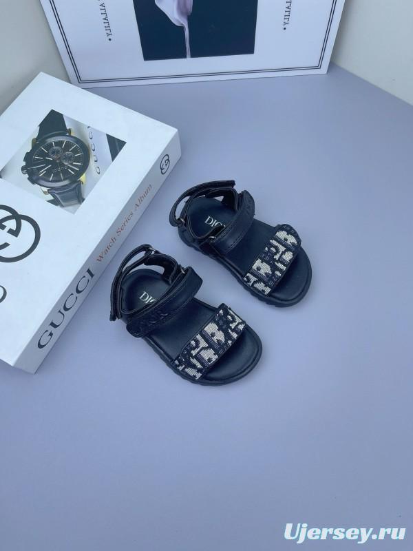 2025 Kids Dior Black Fabric Leather Sandals