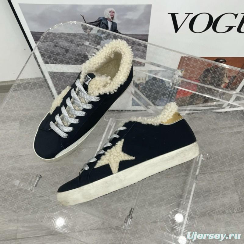 2025 Women GGDB Black Cream Shearling Leather Sneakers