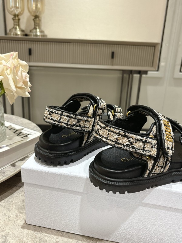 2025 Women Dior Black White Canvas Sandals KFY00300