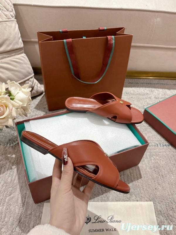 2025 Slippers LP Brown Leather Slippers LY00270