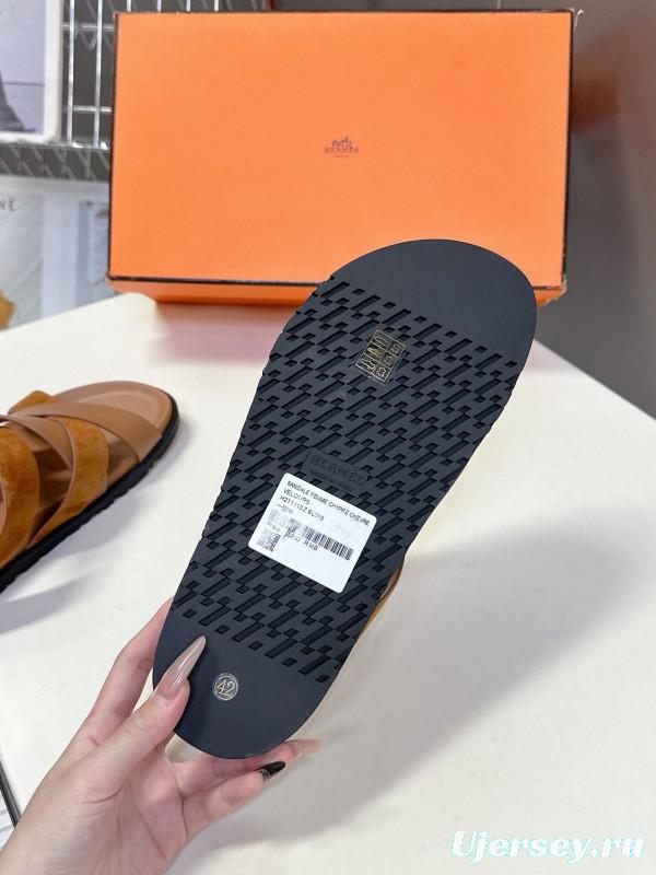 2025 Slippers Hermès Brown Suede Leather Slippers