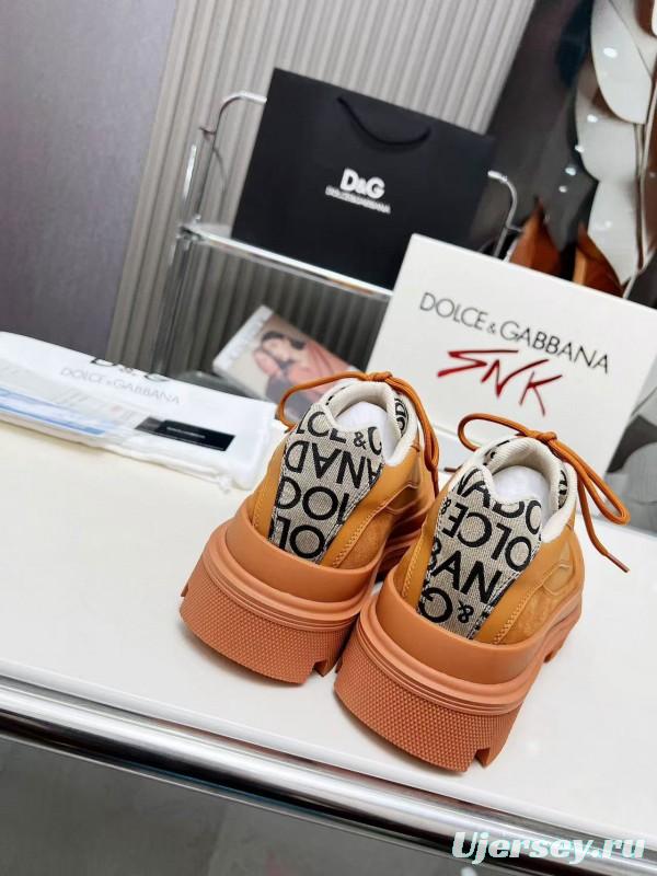 2024 Unisex Dolce & Gabbana Orange Leather Chunky Sole Derby Sneaker