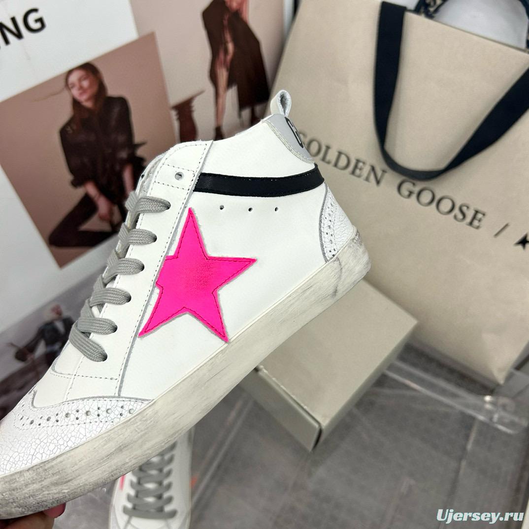 2024 Women GGDB White Pink Leather High Top Sneakers MJ00300