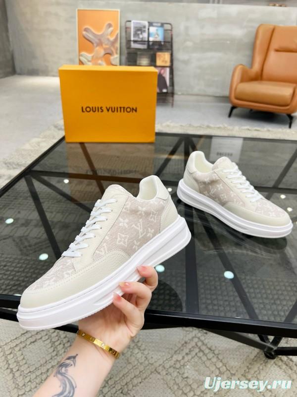 2024 Unisex Louis Vuitton Beige White Leather Mesh Sneakers MJ00400