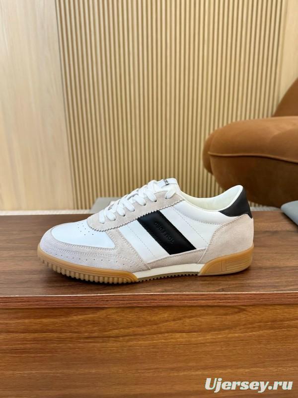 2025 Men TOM FORD White Black Suede Leather Sneakers