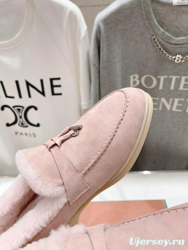 2024 Women LP Pink Suede Shearling Loafers MJ00300