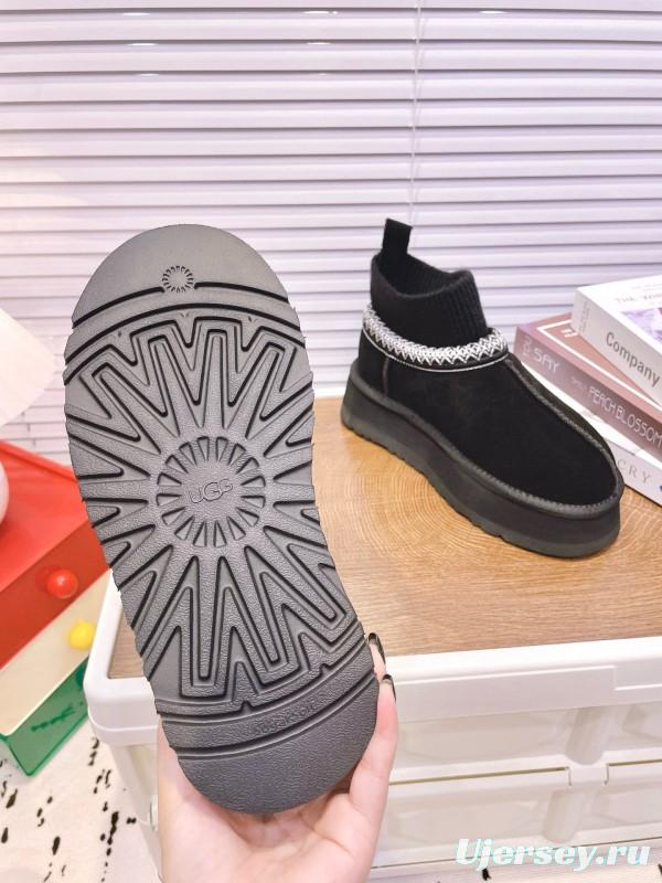 2024 Women UGG Black Suede Knit Sock Snow Boots MJ00230