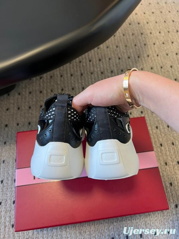 2025 Women Roger Vivier Black Leather Mesh Sneakers