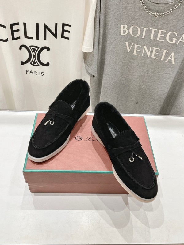 2024 Women LP Black Suede Fur Loafers
