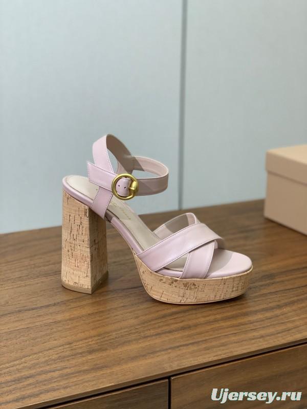 2025 Women Gianvito Rossi Light Pink Leather Platform Sandals