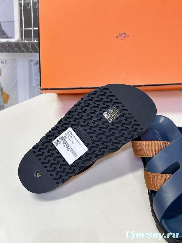 2025 Slippers Hermès Blue Brown Leather Slippers