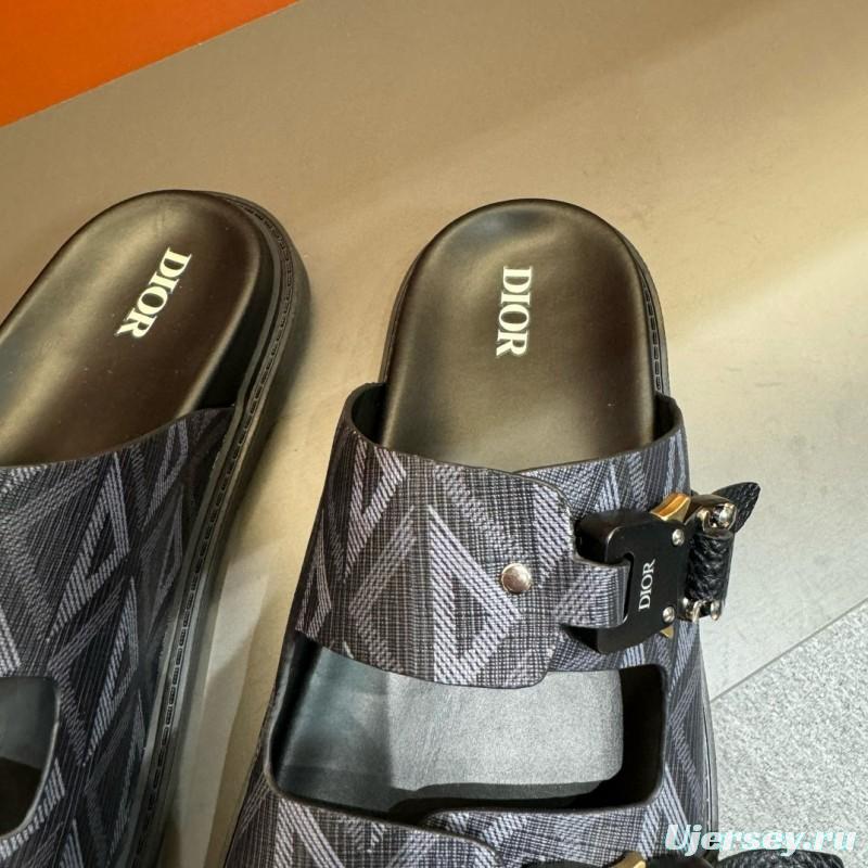 2024 Men Dior Black Grey Canvas Leather Slippers MJ00200