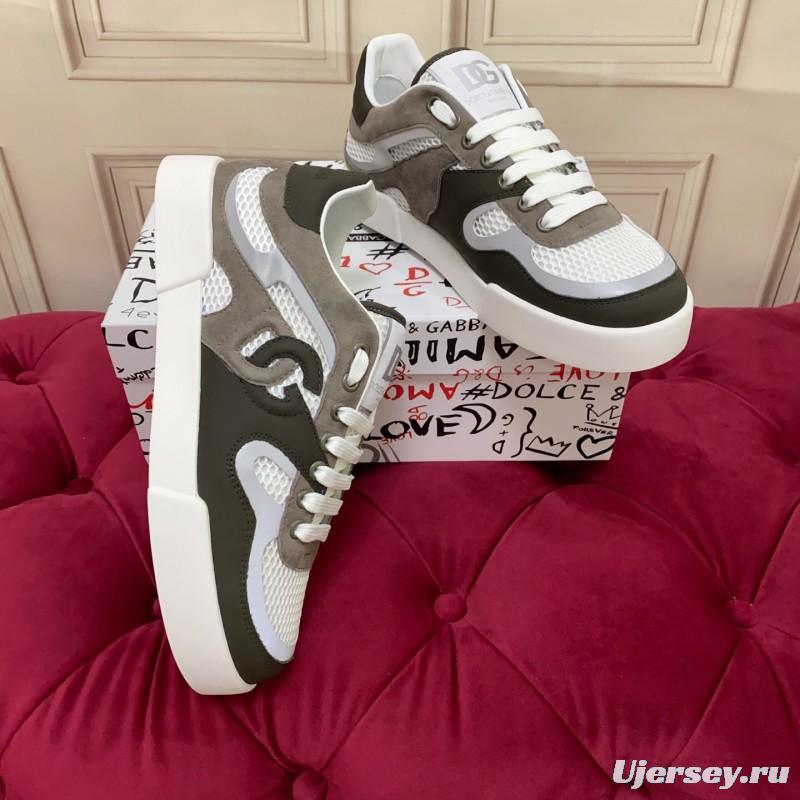 2025 Unisex Dolce & Gabbana White Grey Black Leather Mesh Sneakers