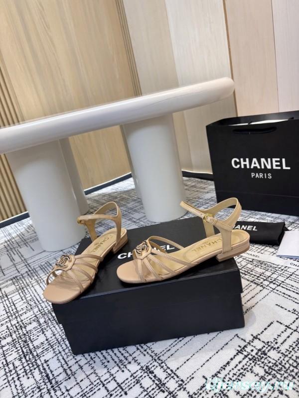 2025 Women Chanel Beige Leather Sandals LY00270