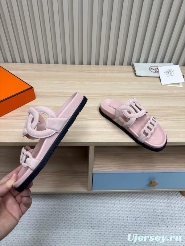2025 Slippers Hermès Pink Suede Slippers