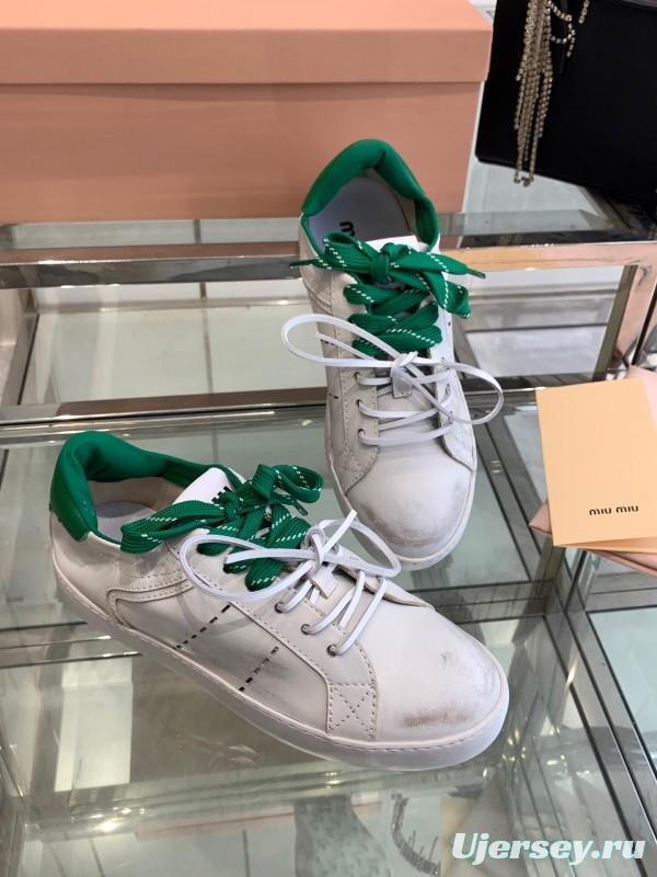 2025 Women Miu Miu White Green Leather Sneakers LY00290