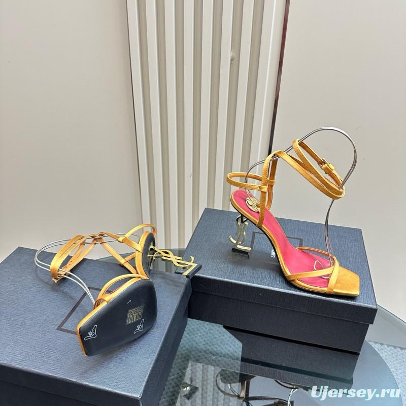 2025 Women Yves Saint Laurent Yellow Pink Leather High Heel Sandals MJ00290