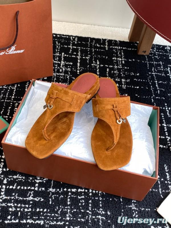 2025 Women Le Parmentier Brown Suede Thong Sandals KFY00280