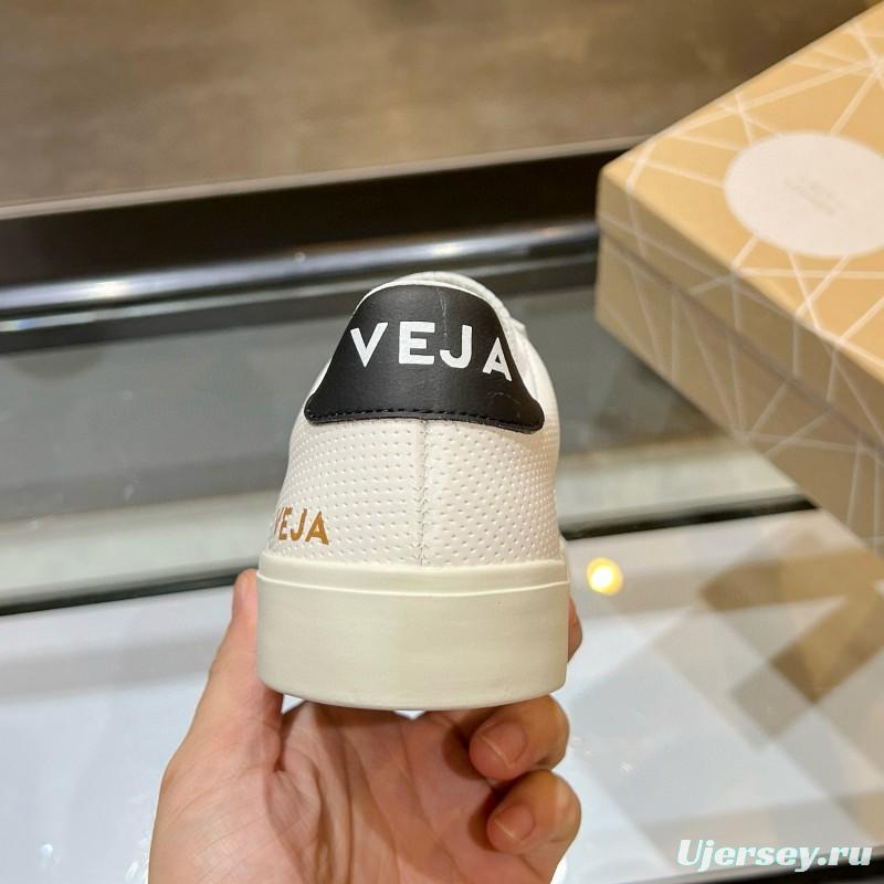2025 Unisex VEJA White Black Leather Canvas Sneakers V Logo MJ00240(W/M)