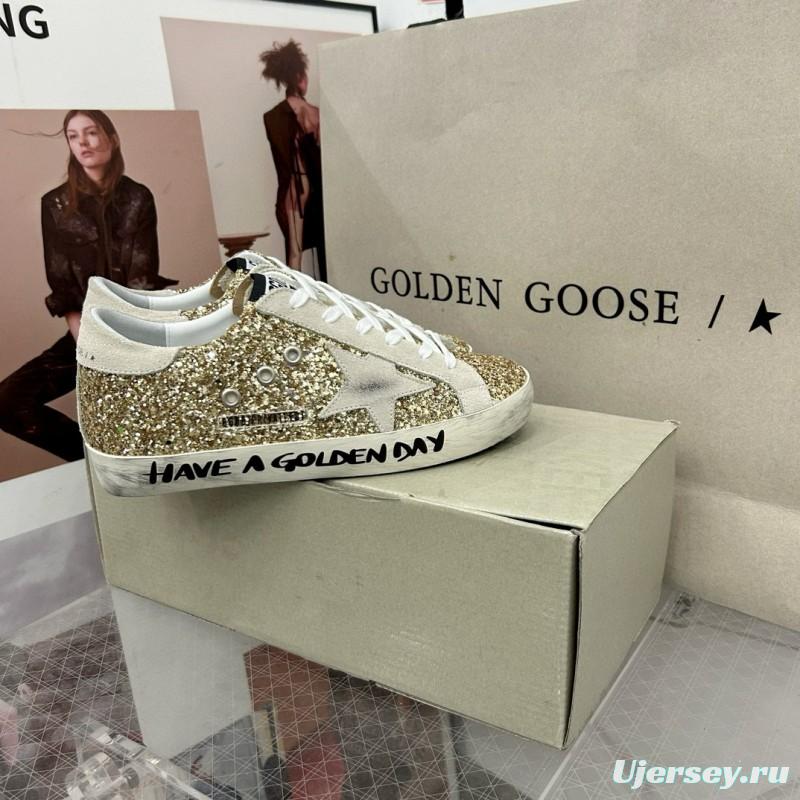 2025 Women GGDB Gold Glitter Leather Sneakers MJ00260