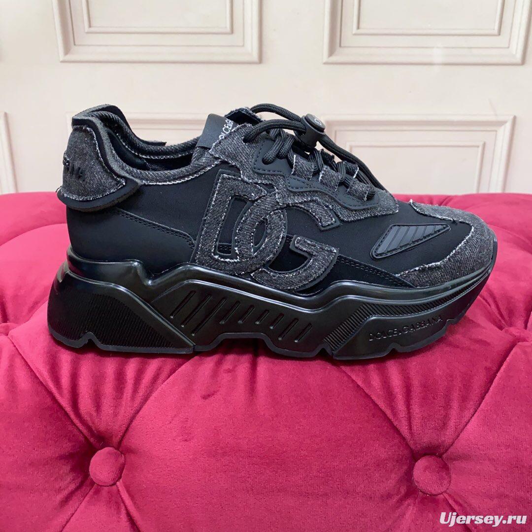 2025 Unisex Dolce & Gabbana Black Silk Leather Lycra Sneakers DG00330(F)/LY00340(M)