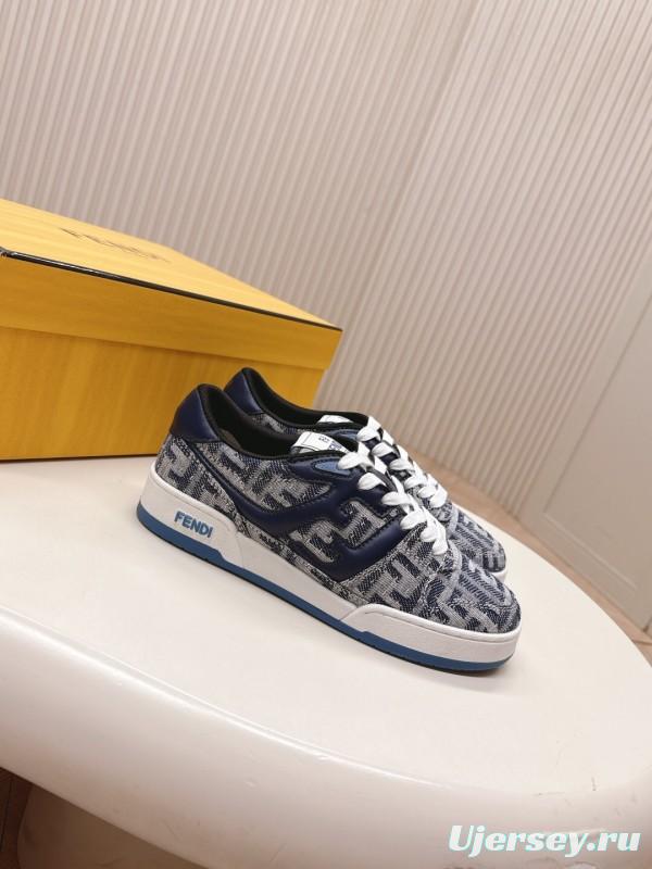 2025 Unisex Fendi Blue White Leather Canvas Plimsolls FF Vintage Design LY00350(F)/LY00360(M)
