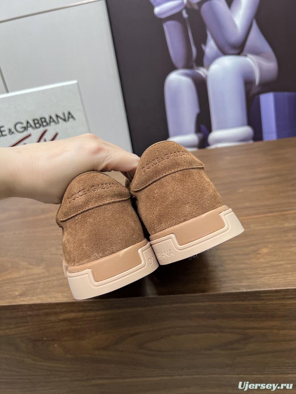 2025 Men Dolce & Gabbana Brown Suede Casual Sneakers LY00280