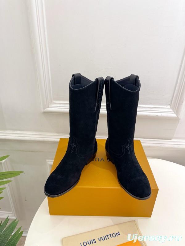 2024 Women Louis Vuitton Black Suede Boots MJ00440
