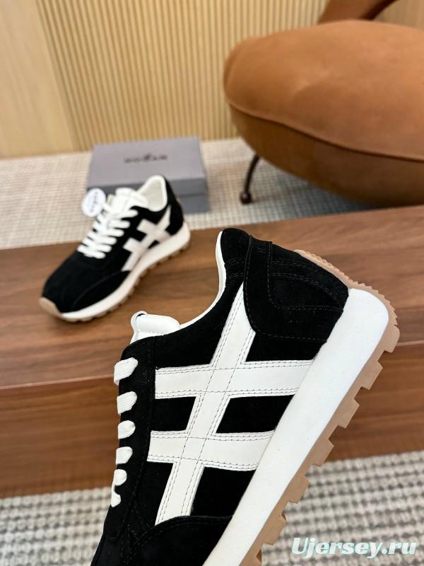 2025 Unisex HOGAN Black White Suede Leather Sneakers