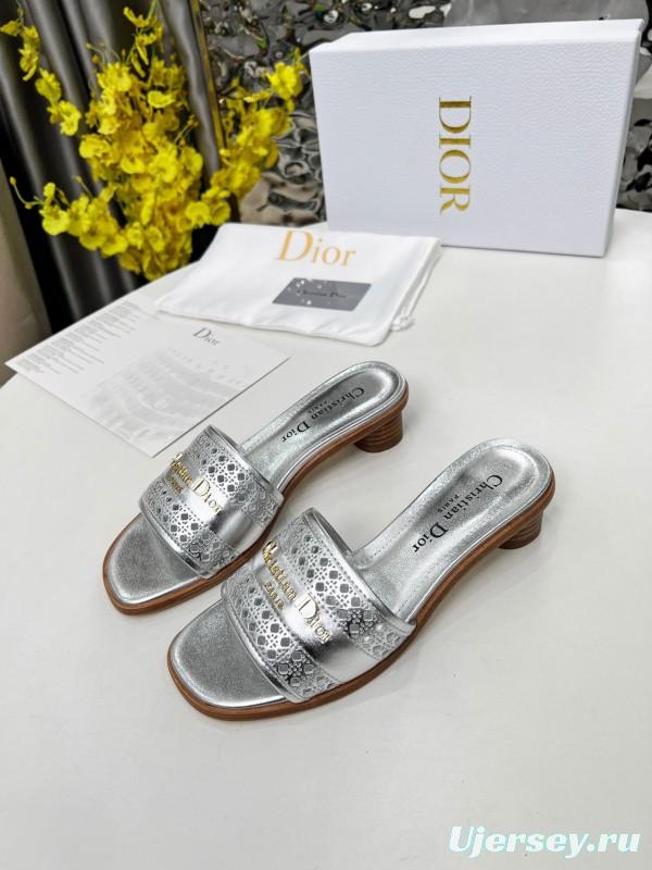 2025 Women Dior Silver Leather Slide Heels LY00210