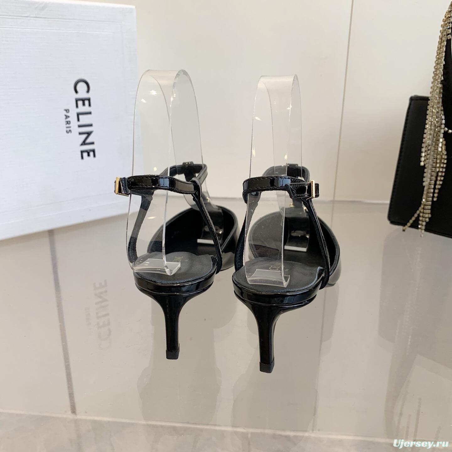 2025 Women Celine Black Patent Leather Slingback TRIOMPHE KFY00300