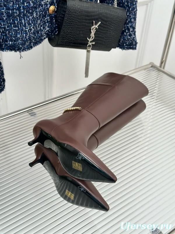 2024 Women Gucci brown calf leather boots chain MJ00550