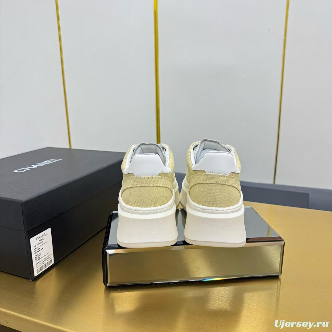 2025 Women Chanel Beige White Canvas Leather Sneakers
