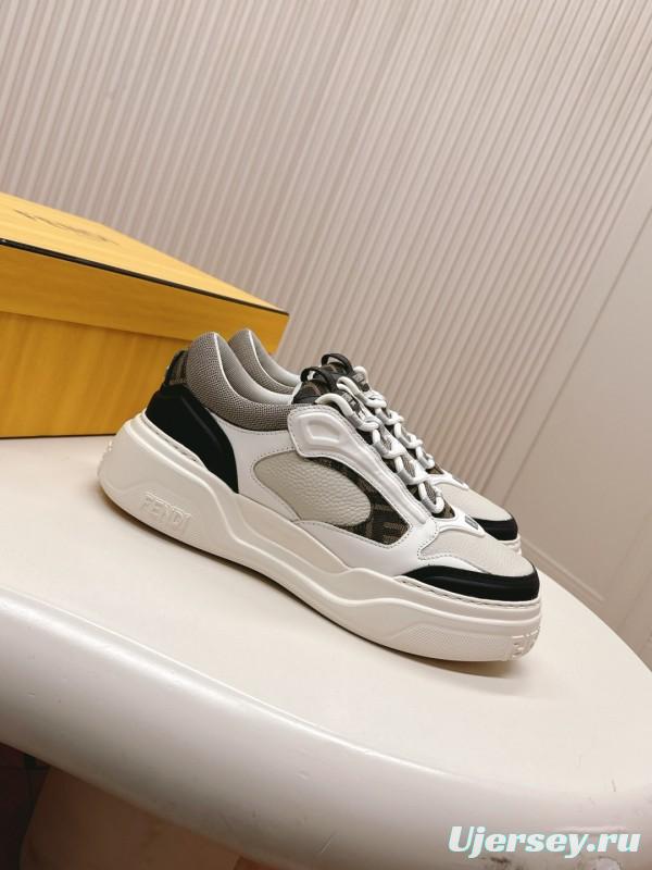 2025 Women Fendi White Black Grey Leather Mesh Sneakers