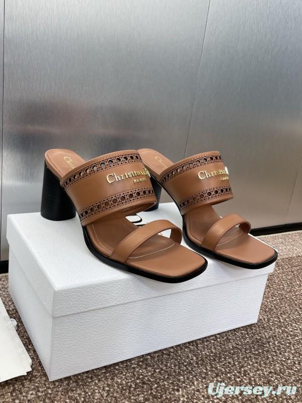 2025 Women Dior Brown Leather Sandals