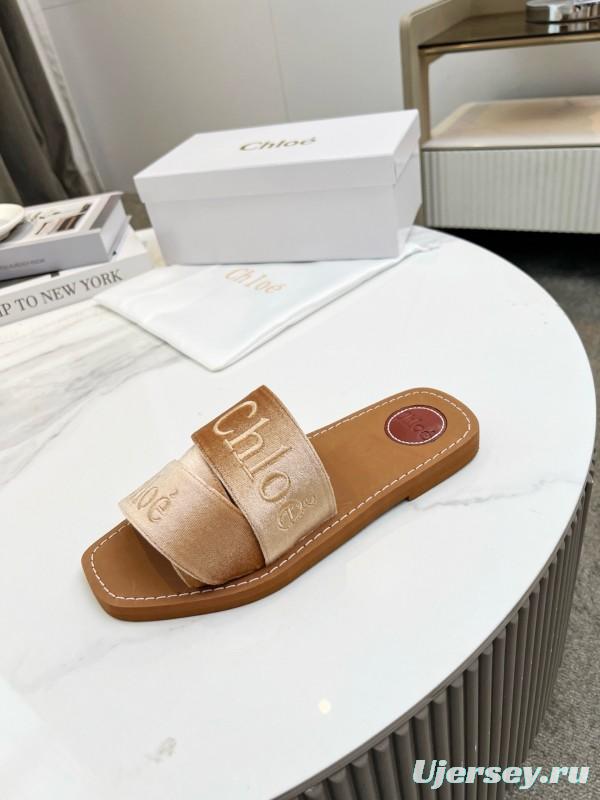 2025 Women Chloé Brown Leather Slippers LY00200