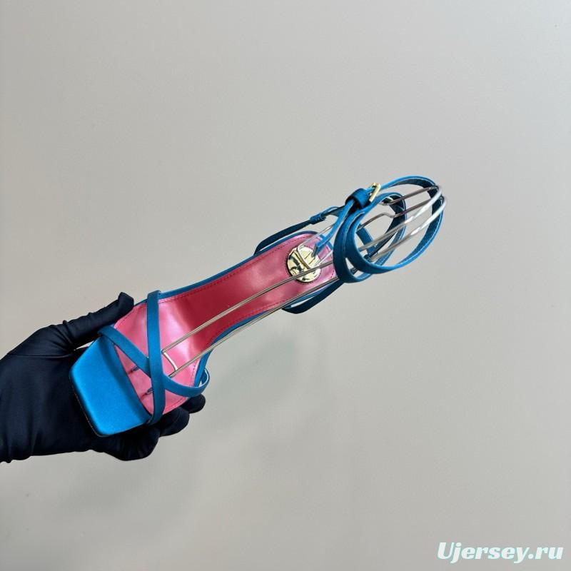 2025 Women Yves Saint Laurent Blue Satin Heeled Sandals MJ00290