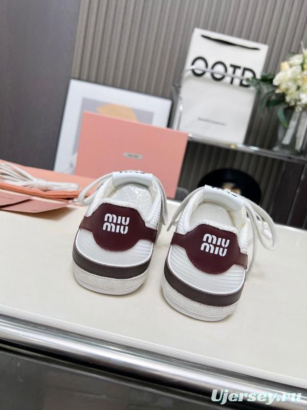 2025 Women Miu Miu White Burgundy Grey Suede Leather Sneakers LY00
