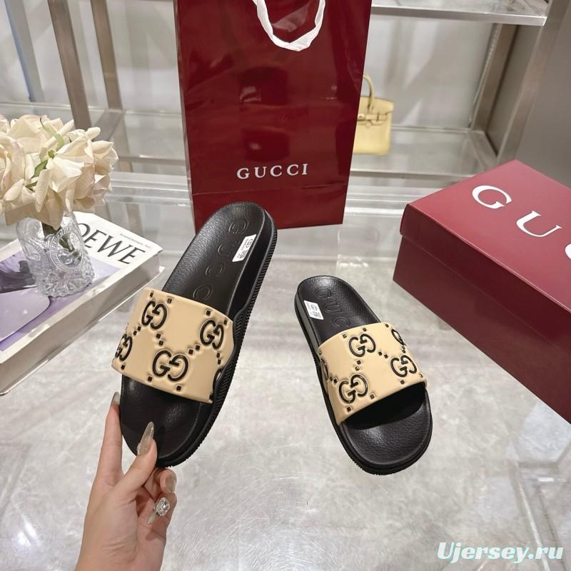 2025 Gucci Beige Black Rubber Slippers