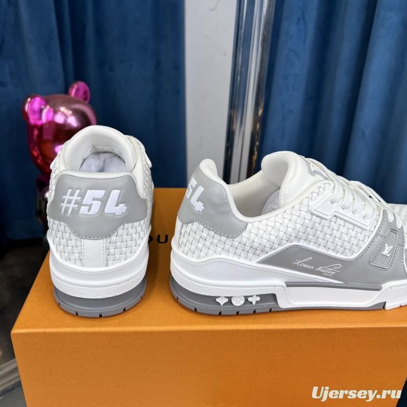 2025 Unisex Louis Vuitton White Grey Leather Fabric LV Trainer