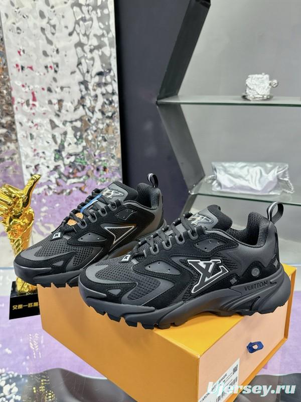 2025 Men Louis Vuitton Black Mesh Leather Sneakers MJ00420