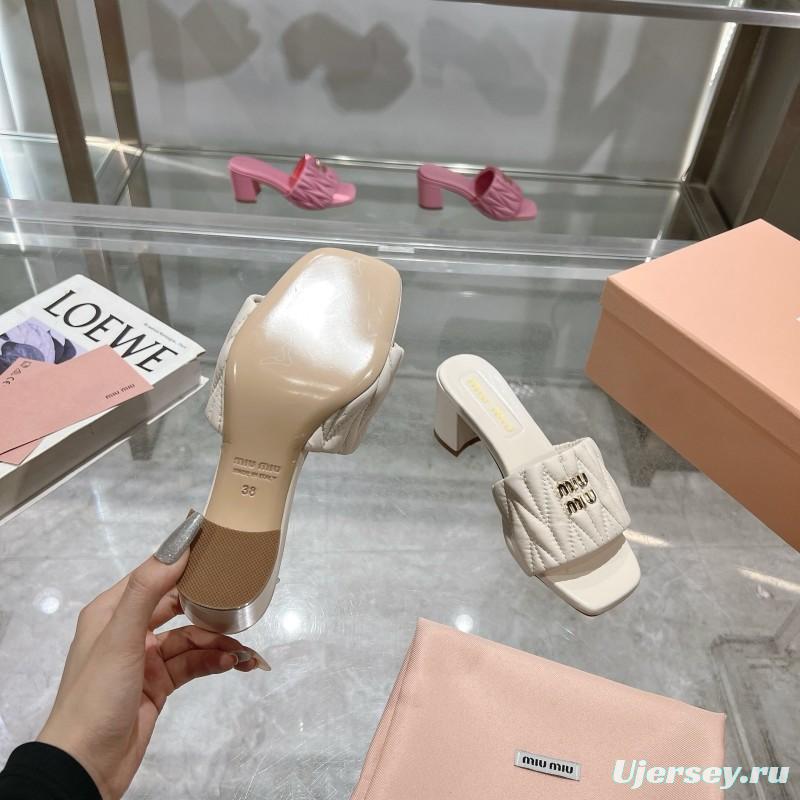 2025 Women Miu Miu White Sheepskin Sandals Embroidered KFY00250