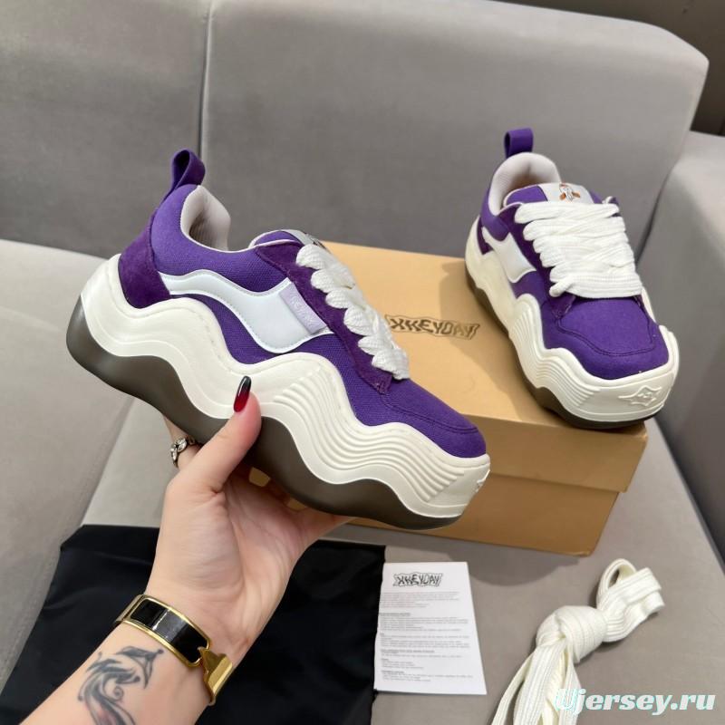 2025 Unisex HEYDAY Purple White Canvas Leather Sneakers Wave Sole KFY00260