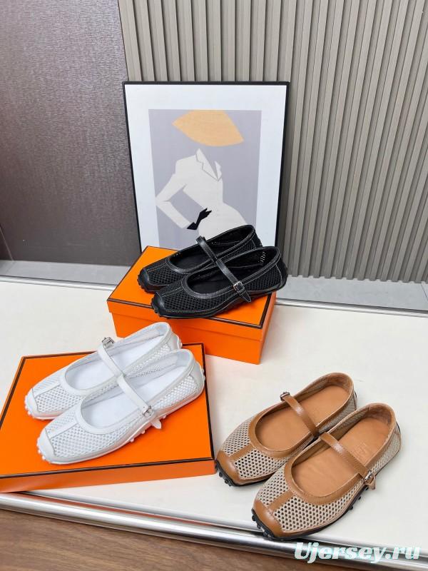 2025 Women Hermès White Leather Mesh Mary Jane LY00230