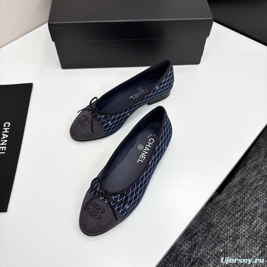 2025 Women Chanel Blue Grey Denim Textile Ballet Flat LY00360